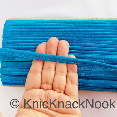 2mm Flanged Insertion Piping on 9mm Band, Blue Art Silk Fabric Trim, Cord piping Trim